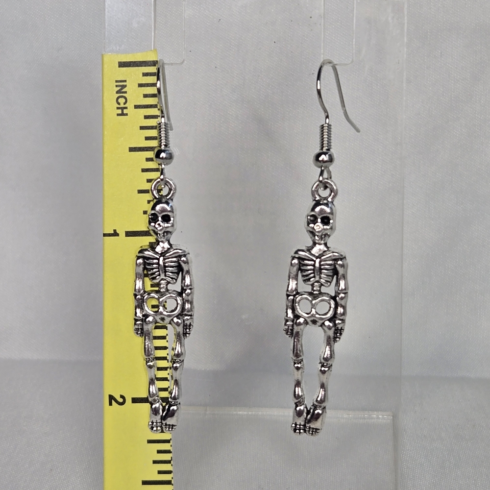 Silver Skeleton Dangle Earrings